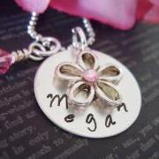 Personalized Flower Girl or Junior Bridesmaid Necklace-Flower Girl Gifts-Hand Stamped Jewelry-Pearl