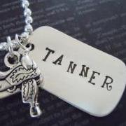 Western-Cowboy-Dog Tag-Hand Stamped Necklace-Mothers Necklace-Custom Jewelry-Saddle Charm