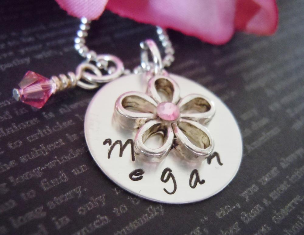 Personalized Flower Girl Or Junior Bridesmaid Necklace-flower Girl Gifts-hand Stamped Jewelry-pearl