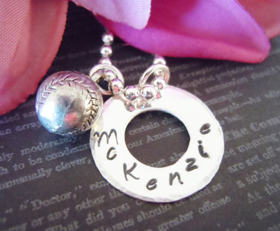 Personalized Hand Stamped Name Necklace-baseball Charm