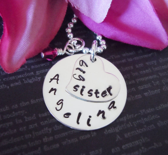 Personalized Big Sister Necklace-hand Stamped-childrens Jewelry-birthstone Charm