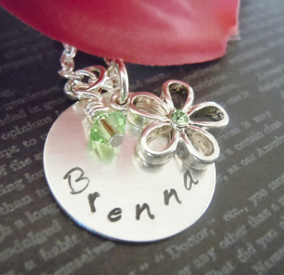 Wedding-flower Girl Necklace-personalized Necklace-hand Stamped Jewelry-childrens Jewelry-birthstone And Flower Charm