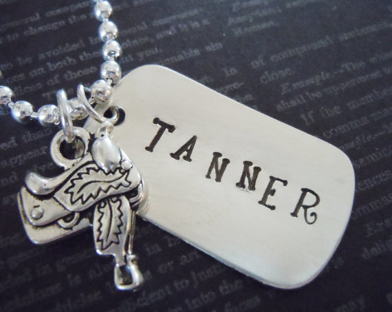 Western-cowboy-dog Tag-hand Stamped Necklace-mothers Necklace-custom Jewelry-saddle Charm