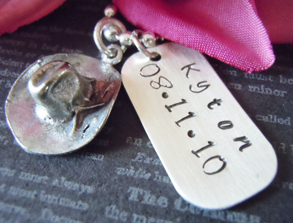 Western-baby Boy Gift-personalized Necklace-hand Stamped Dog Tag-childrens Jewelry-cowboy Hat Charm
