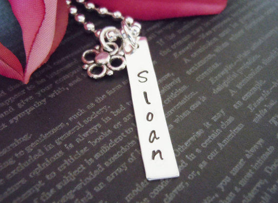 Hand Stamped Jewerly-personalized Necklace-childrens Necklace-custom Jewelry-silver Jewelry-flower Charm