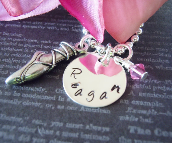 Personalized Jewelry-hand Stamped Necklace-mother Necklace-childrens Jewelry-ballerina Shoe Charm And Birthstone