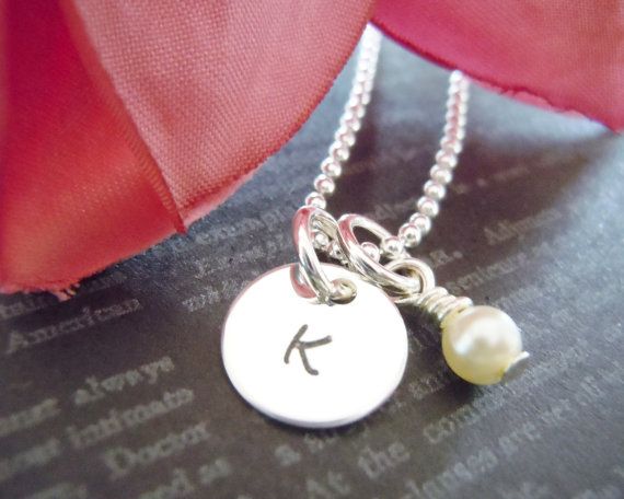 Personalized Hand Stamped Jewelry-initial Necklace-charm Necklace-initial Jewelry-swarovski Pearl