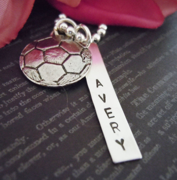 Soccer-personalized Jewelry- Necklace-hand Stamped-name Necklace-childens Necklace-soccer Charm