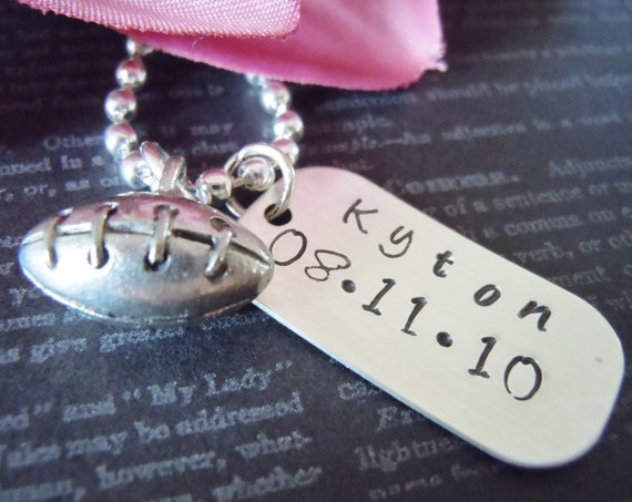 Football Charm-dog Tag-child Necklace-jewelry-personalized Necklace-hand Stamped Jewelry