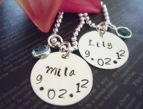 Two Personalized Sister Necklace Or Friends Necklace-hand Stamped Jewelry-pearl