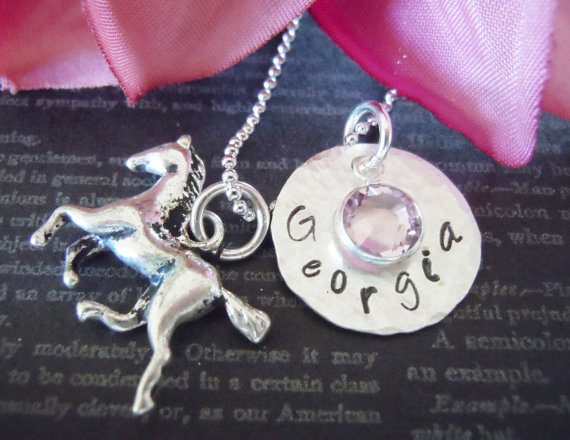 Cowgirl Necklace-horse Charm-hand Stamped Necklace-cowgirl Necklace-childrens Jewelry