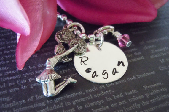 Personalized Hand Stamped Jewelry-personalized Necklace-name Necklace-childrens Necklace-cheerleader Charm