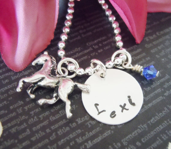 Western Wedding Flower Girl Gifts-junior Bridesmaid-cowgirl-hand Stamped Jewelry-children's Necklace-silver-horse Charm