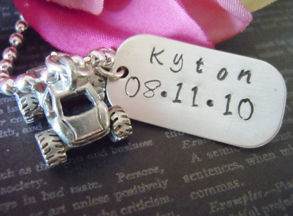 Wedding-ring Boy Gift-personalized Dog Tag Hand Stamped Jewelry-dog Tag-necklace-kids Jewelry-childrens Necklace-monster Truck Charm