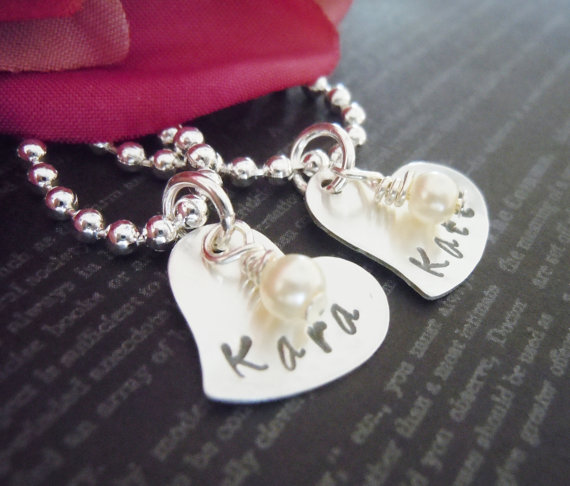 Personalized Flower Girl Or Junior Bridesmaid Necklace-flower Girl Gifts-hand Stamped Jewelry For Twins-pearl