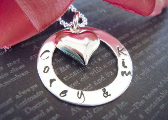 Wedding-gift-bride And Groom-personalized Hand Stamped Jewelry-heart Charm-wedding Keepsake