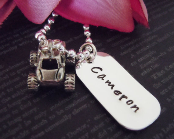 Personalized Dog Tag Hand Stamped Jewelry-dog Tag-necklace-kids Jewelry-childrens Necklace-monster Truck Charm