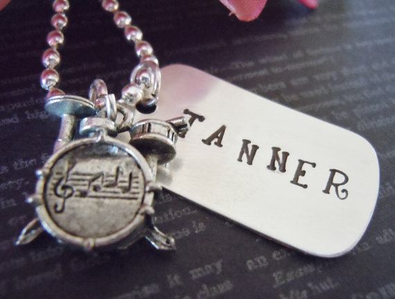 Dog Tag-personalized Necklace-hand Stamped Jewelry-childrens Necklace-custom Name-drum Charm